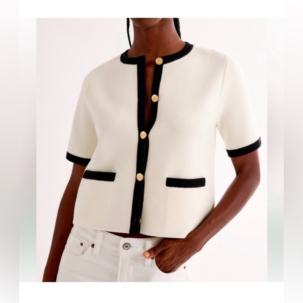 Abercrombie & Fitch White and Black Short Sleeve Cardigan